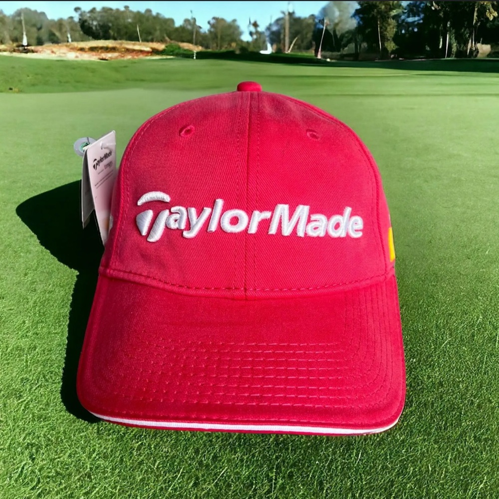 TaylorMade Burner red embroidered golf hat, adjustable T max gear one size